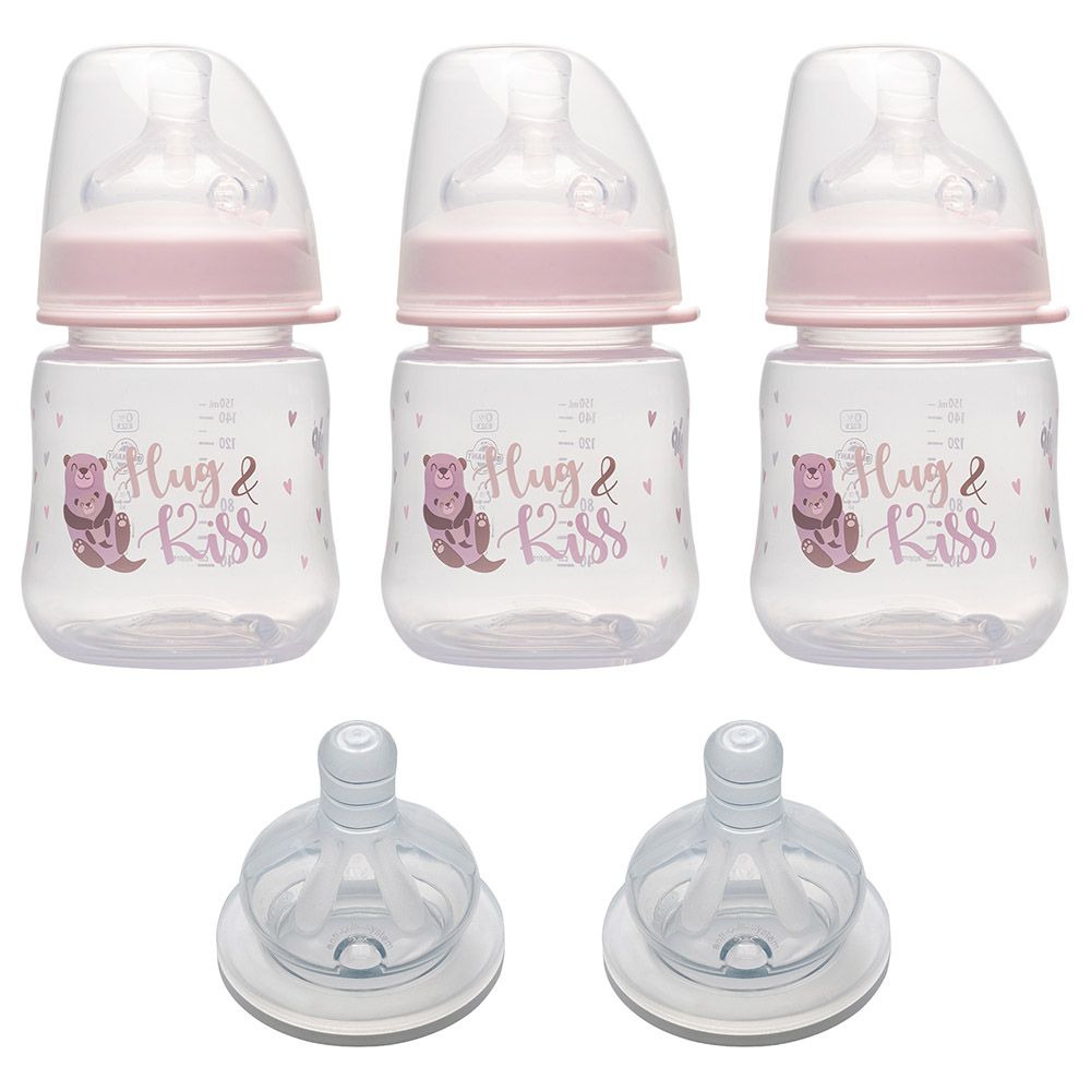 NIP - Feeding Bottle 3Pcs-Set With 2Pcs Round Teat - Girl