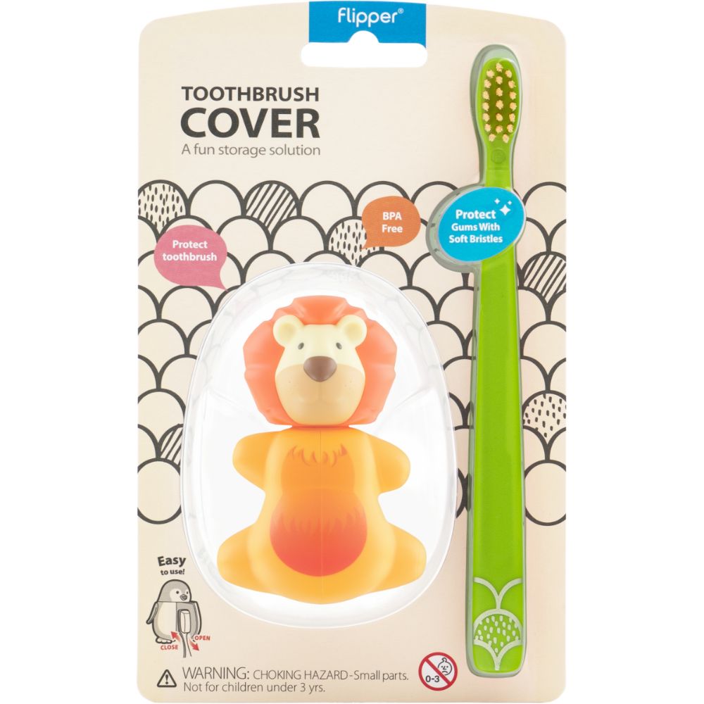 Filpper - Fun Animal Toothbrush With Holder for Kids - Lion (Colour May Vary)