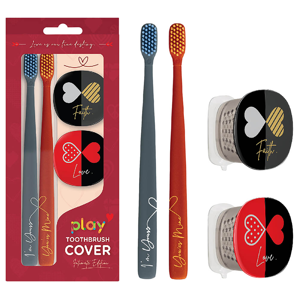 Flipper - 2-in-1 Toothbrush With Cover for Couple - Grey & Red