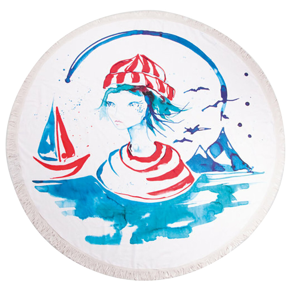 BiggDesign Anemoss Sailor Girl Patterned Round Beach Towel