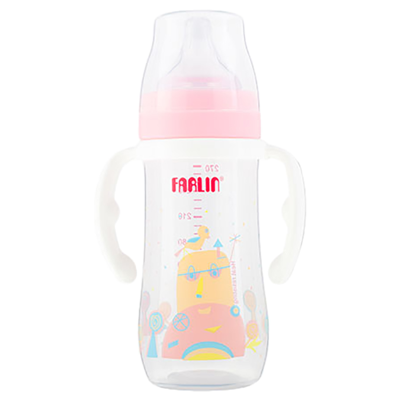 Farlin - PP Wide Neck Feeder With Handle - 270ml - Light Pink