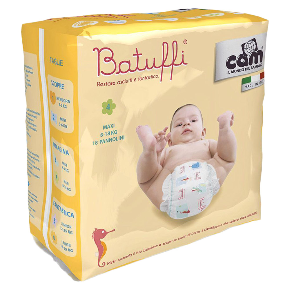 Cam - Batuffi Immagina Diapers, Size 4, 8-18 Kg, 18 Count