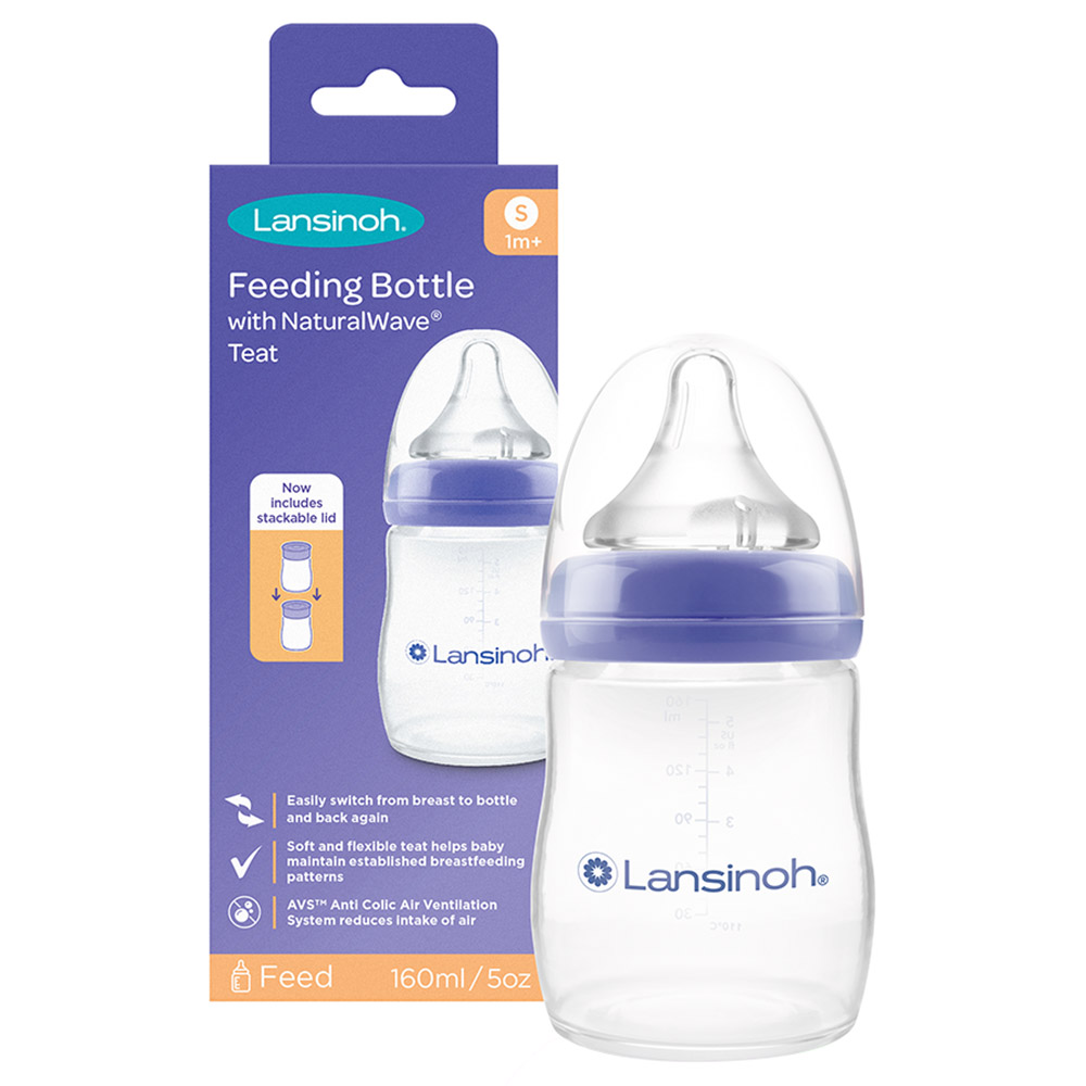 Lansinoh - Glass Feeding Bottle With Natural Wave Teat - 160ml