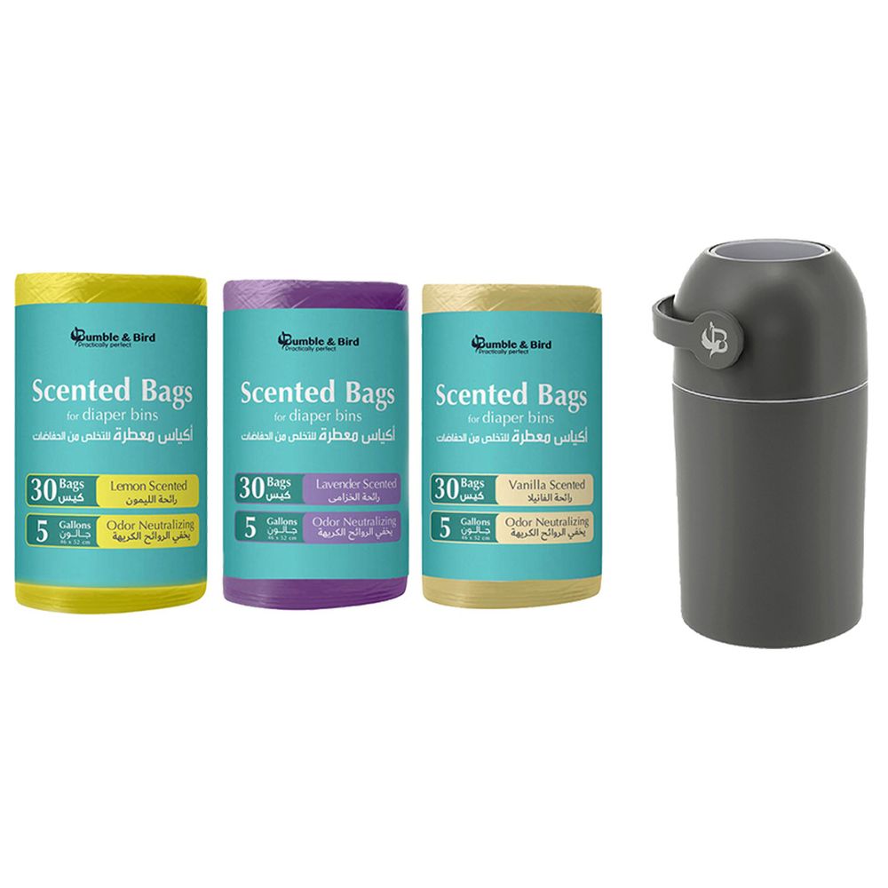 Bumble & Bird - Odourless Diaper Pail And Scented Biodegradable Disposal Bags - 90 Pcs