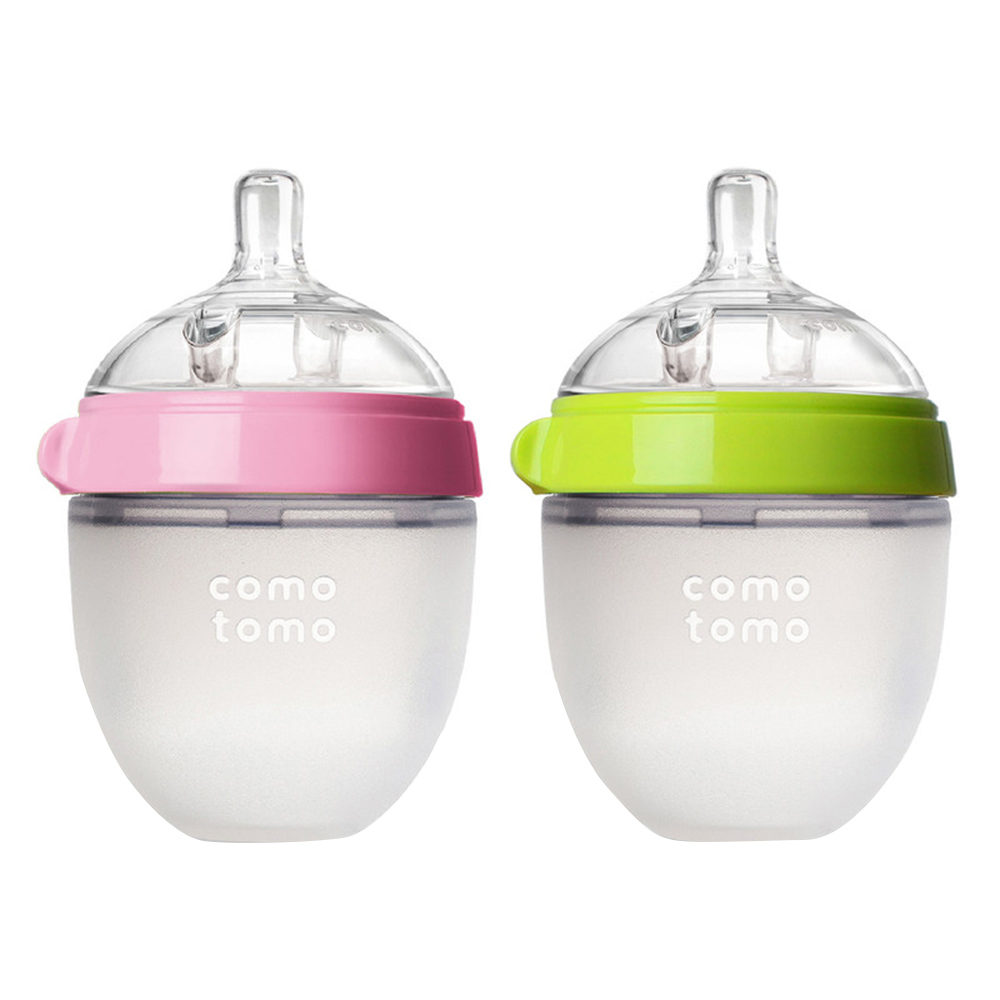Comotomo - Natural Feel Baby Feeding Bottle Combo (Pack of 2) - Green & Pink, 150 ml