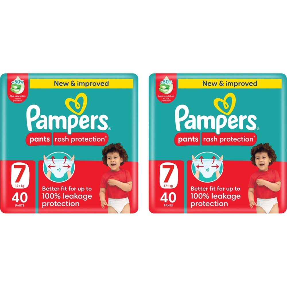 Pampers Rash Protection Diapers Pants With Aloe Vera - Size 7 - 20+kg - 40 Pcs - Pack of 2
