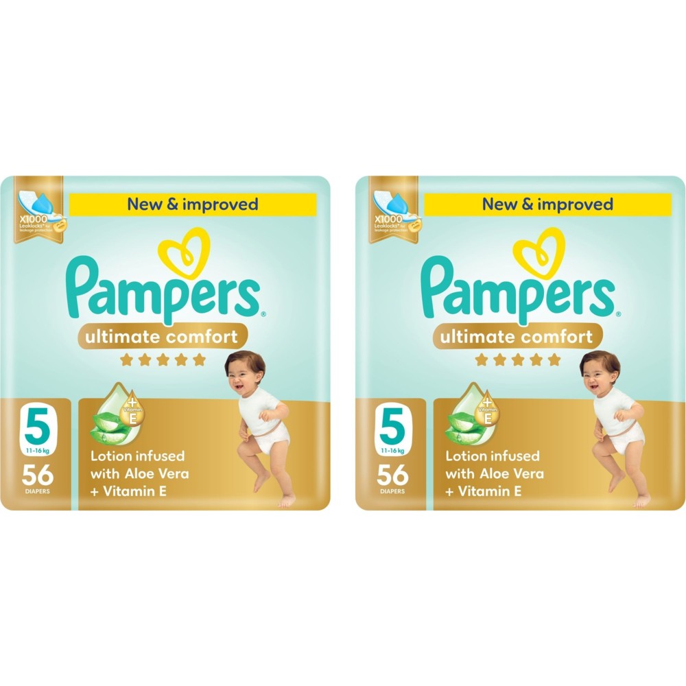 Pampers Ultimate Comfort Taped Diapers - Size 5 - 11-16 kg - 56 Pcs - Pack of 2