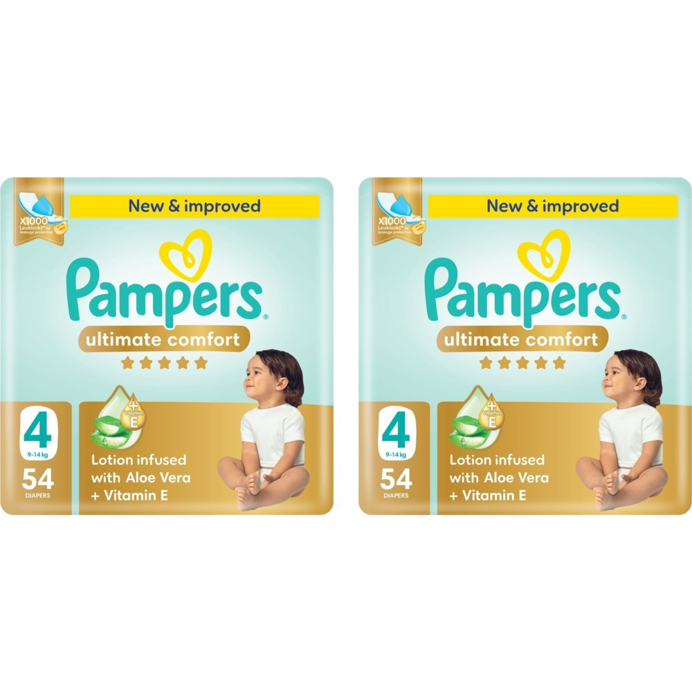 Pampers Ultimate Comfort Taped Diapers - Mega Pack - Size 4 - 9-14 kg - 54 Pcs - Pack of 2