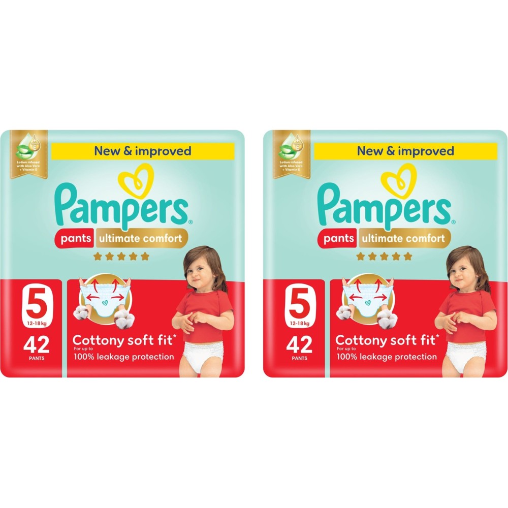 Pampers Ultimate Comfort Diapers Pants With Aloe Vera And Vitamin E - Size 5 - 12-18kg - 42 Pcs - Pack of 2