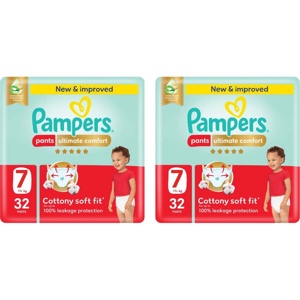 Pampers Ultimate Comfort Diapers Pants With Aloe Vera And Vitamin E - Size 7 - 20+kg - 32 Pcs - Pack of 2