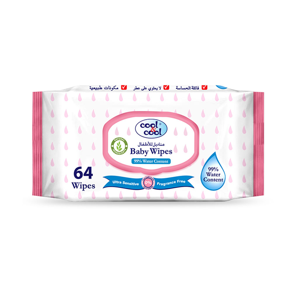 كول & كول - مناديل مبللة باردة و باردة - 99% ماء، خالية من العطور، 64 منديلًا