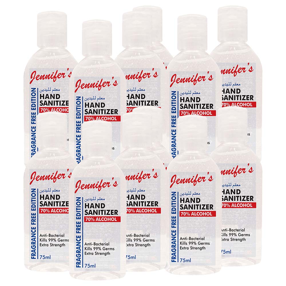 Jennifer's Hand Sanitizer Fragrance Free 75ml Pack of 12