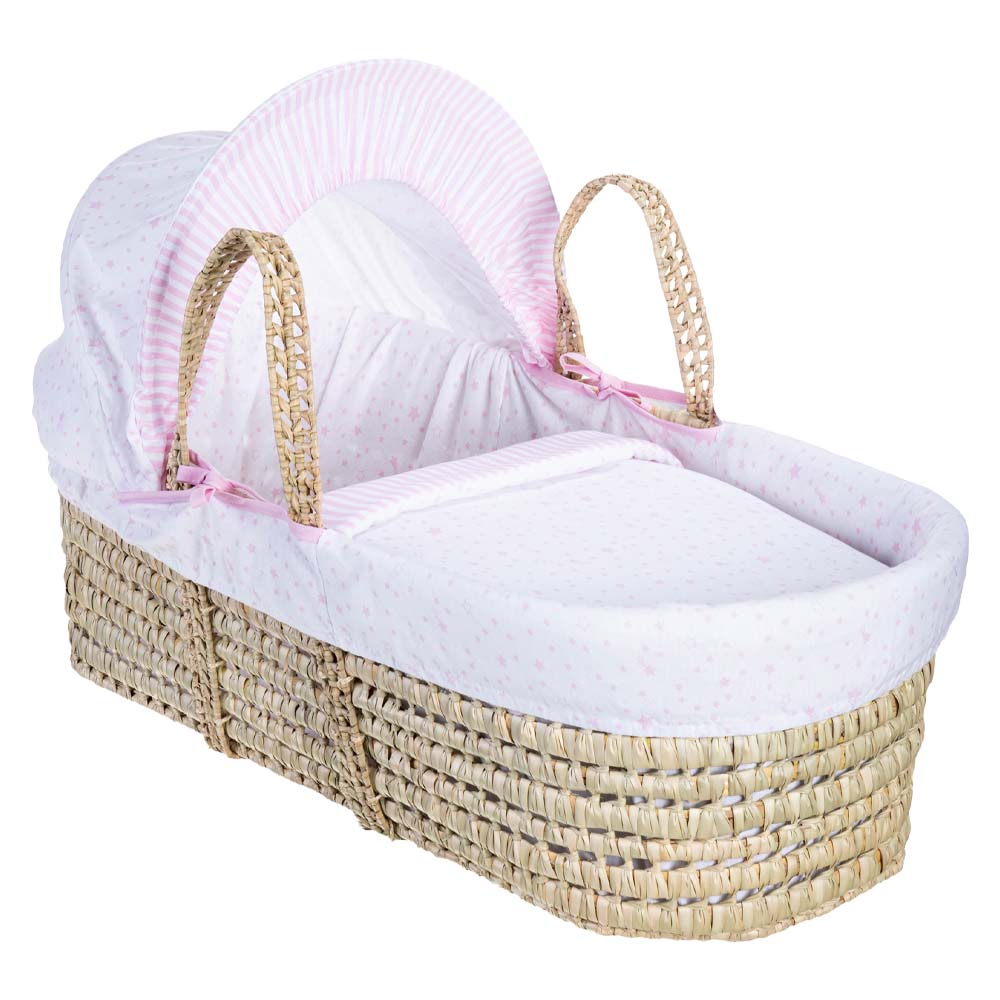 Clair de Lune Dimple Wicker Moses Basket with White Rocking Stand