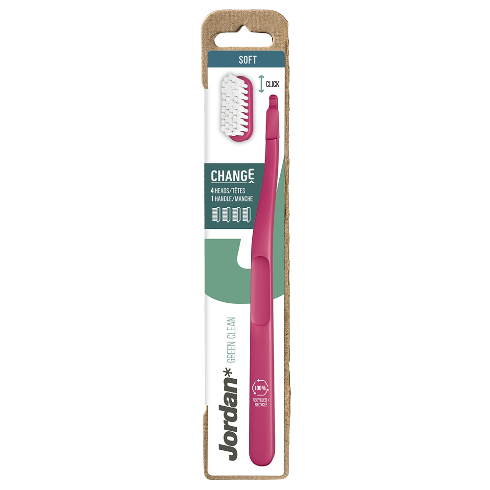 Jordan - Clean Change Soft Toothbrush With 4 Head - Pink