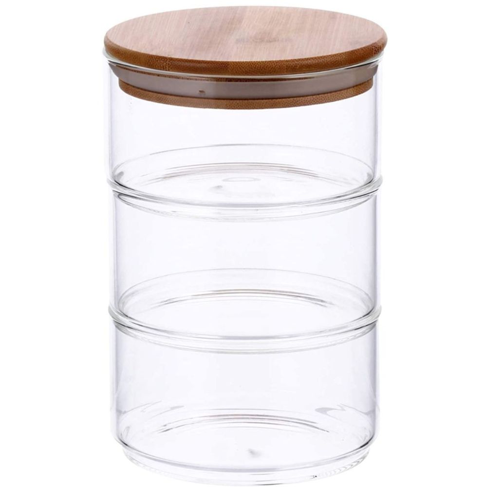 1Chase - 3 Layer Glass Food Storage Jar With Airtight Bamboo Lid