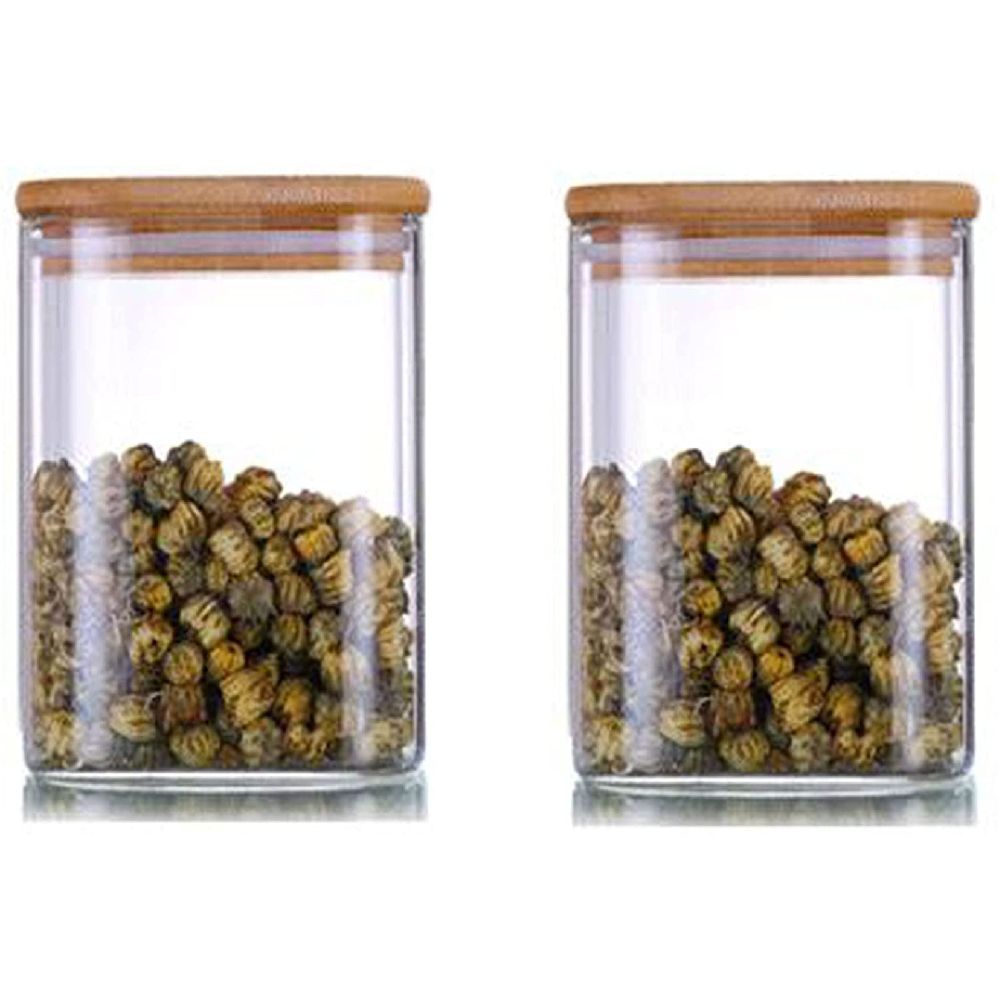 1Chase - Square Storage Jar With Bamboo Lid 500ml - Pack Of 2