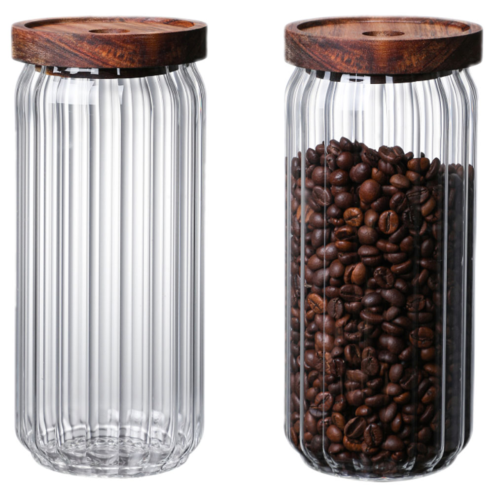 1Chase - Borosilicate Stripe Glass Food Storage Jar With Lid 1000ml - 2pcs