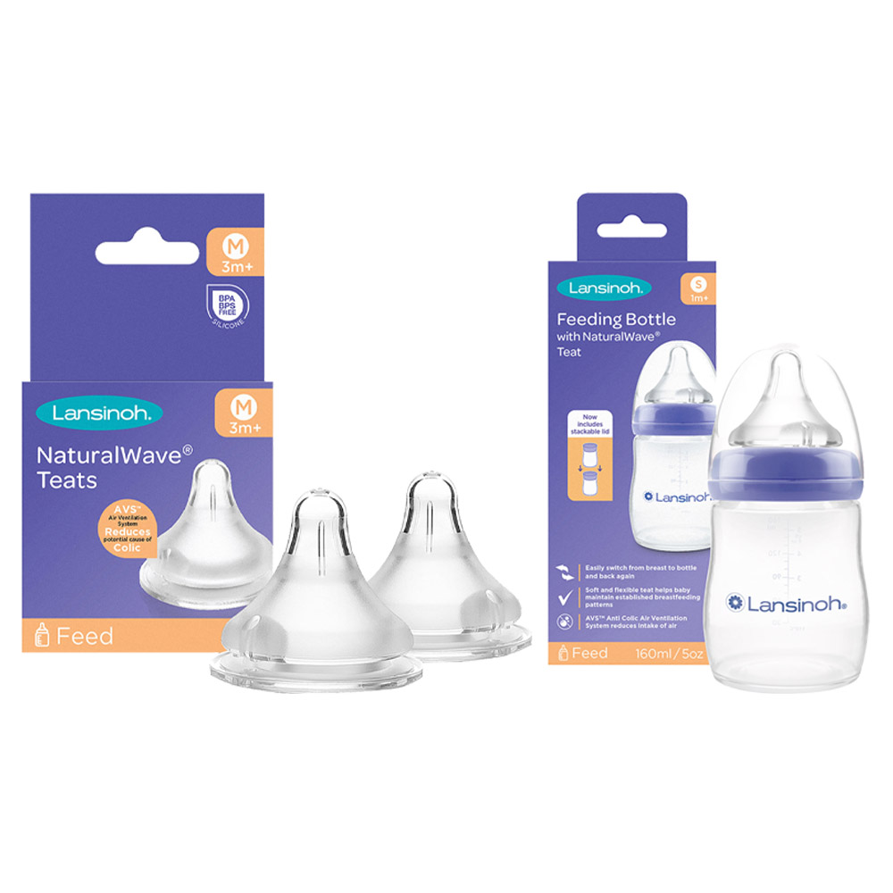 Lansinoh - Feeding Bottle - 160 ml And Naturalwave Medium Flow Teat - 2 Pcs