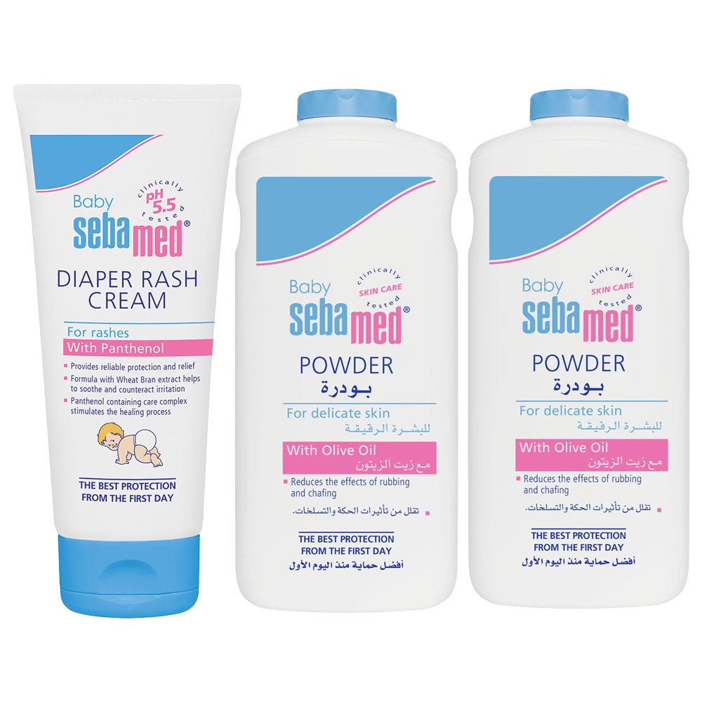 Sebamed - Baby Powder - 600 gm With Diaper Rash Cream - 100 ml