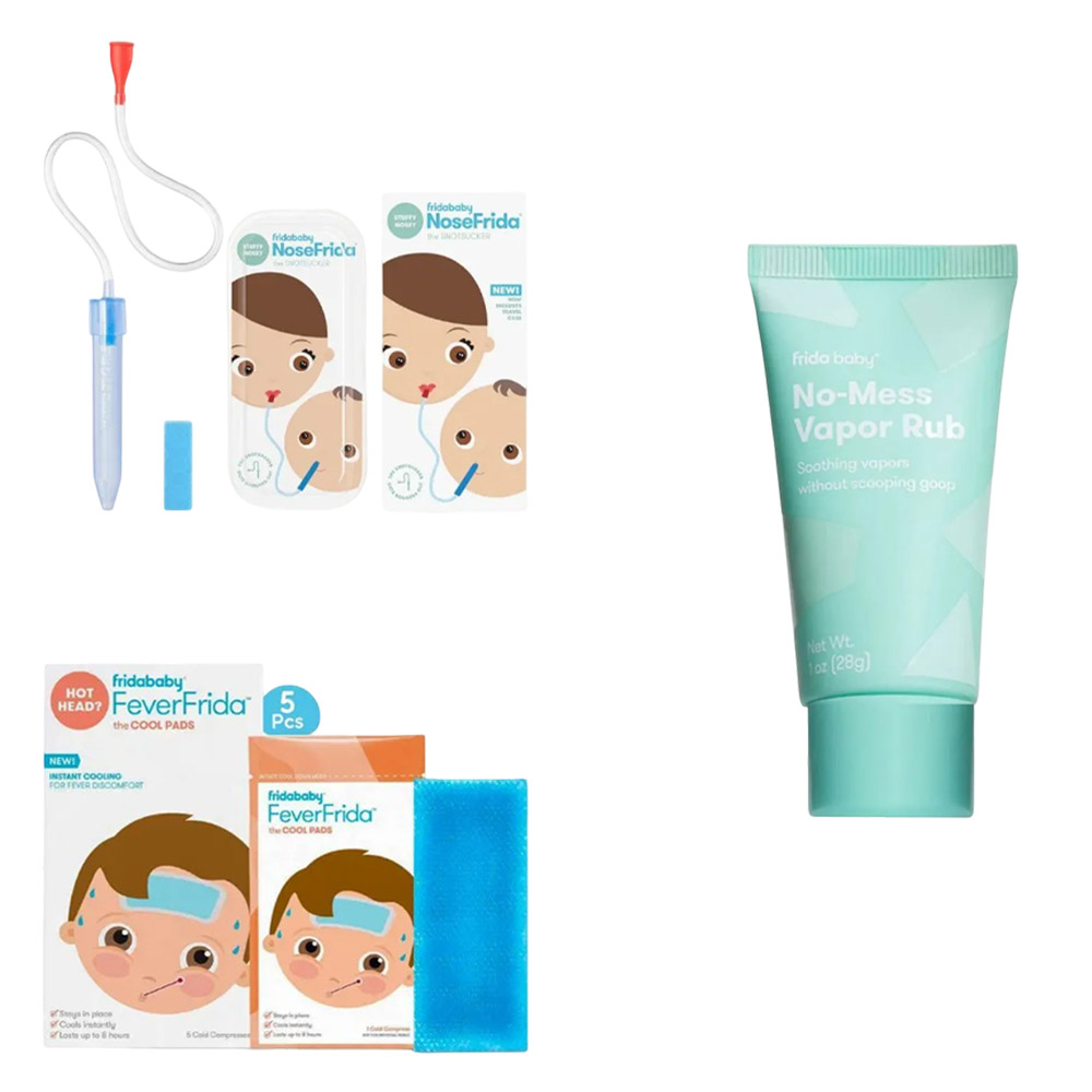 Fridababy - NoseFrida Snotsucker Nasal Aspirator With Fever Cold Compresses Cool Pads And No-Mess Vapor Rub