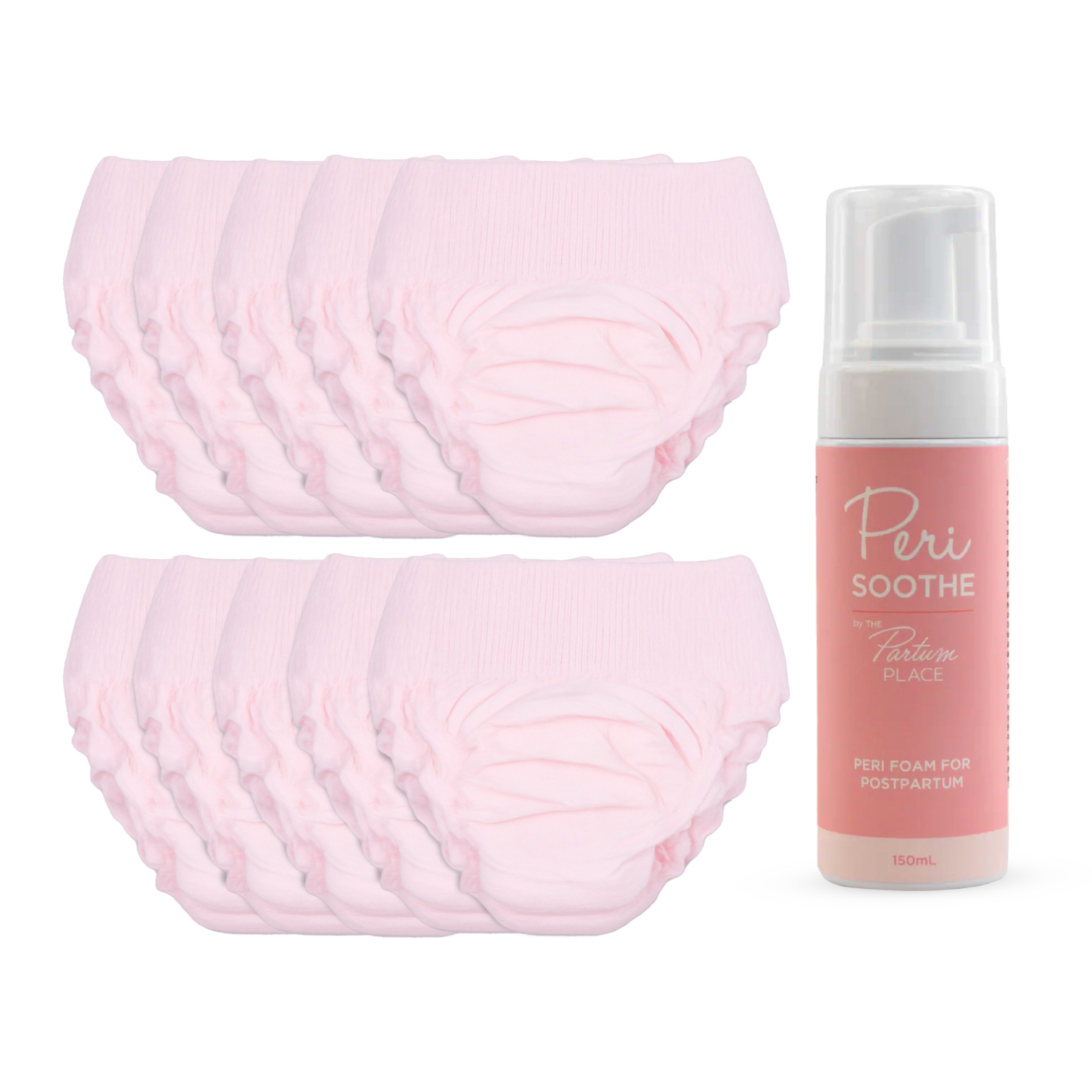 Partum Panties - High-Waisted Disposable Postpartum Underwear - Large - Pack of 10 With Postpartum Peri Soothe Foam - 150 ml