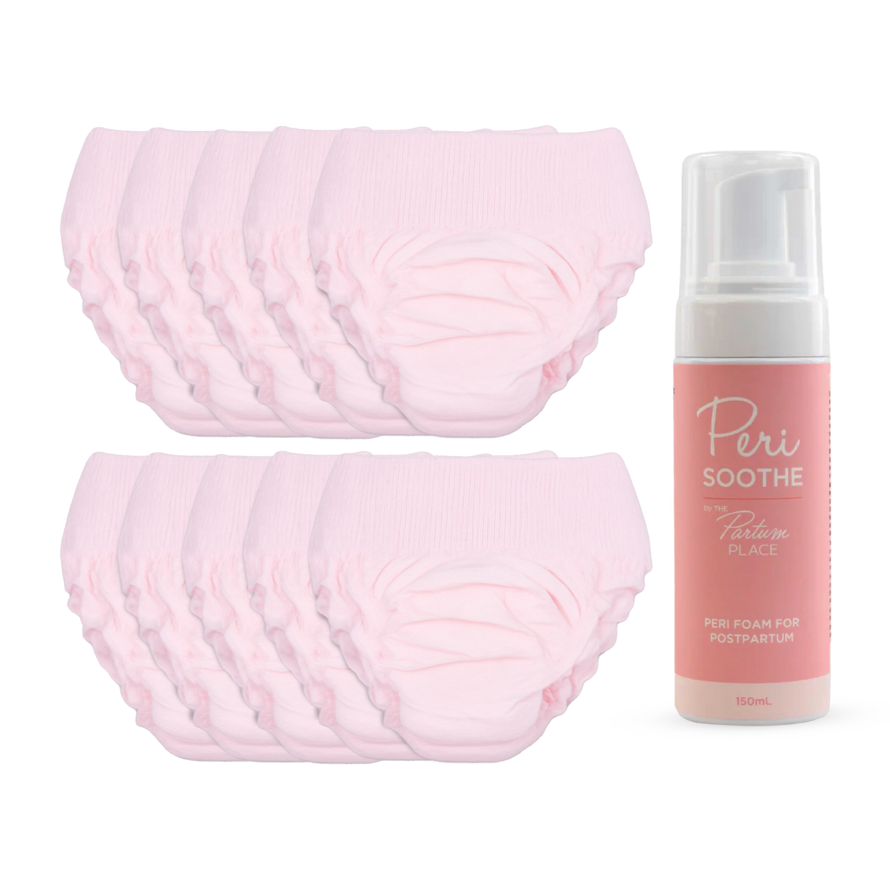 Partum Panties - High-Waisted Disposable Postpartum Underwear - Medium - Pack of 10 With Postpartum Peri Soothe Foam - 150 ml