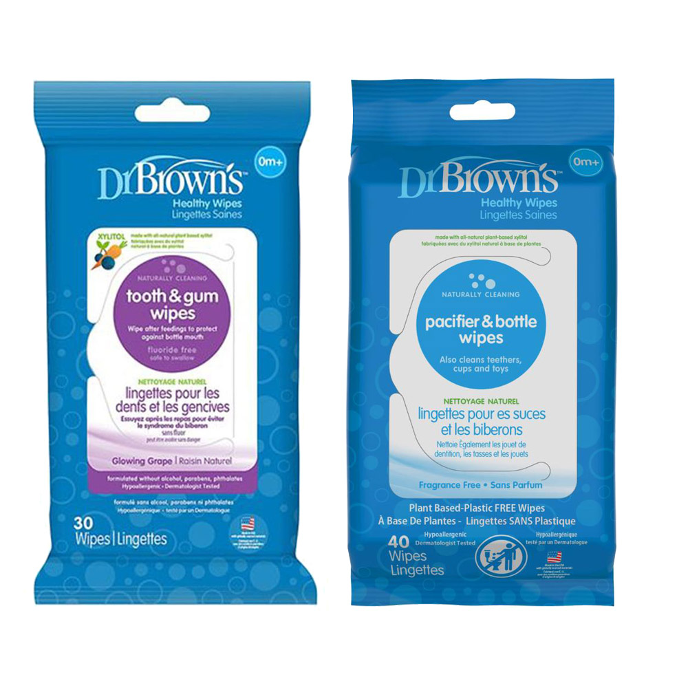 Dr. Brown's - Pacifier & Bottle Wipes - 40 Pcs With Tooth & Gum Wipes - 30 Pcs