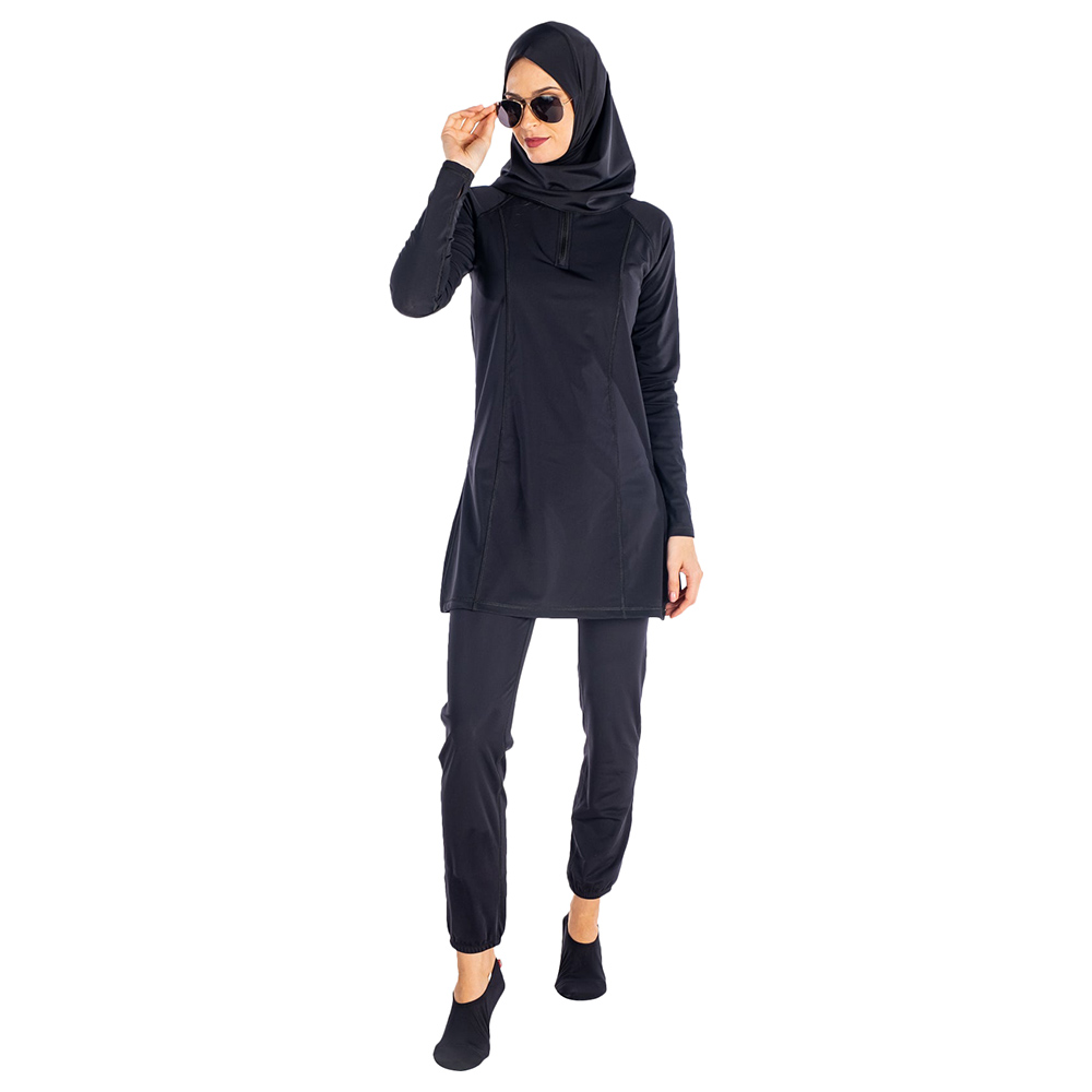 Coega Sunwear - Modest Slimming Swimsuit WithZip 3pc-Set - Black