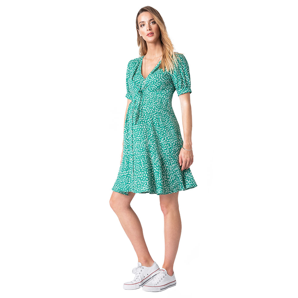 Seraphine - Daffodil Tie Front Dress With Ruched - Green