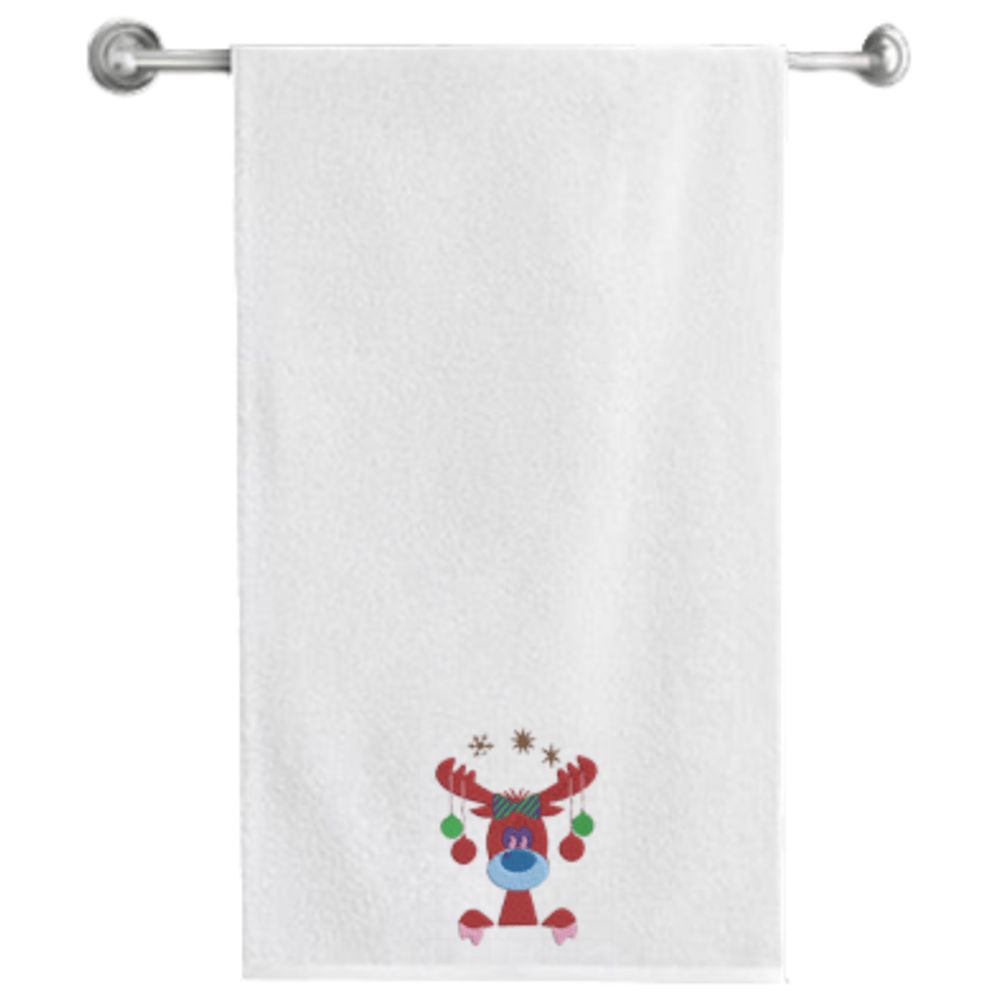 Byft - Iris Embroidered Bath Towel - Reindeer With Ornament