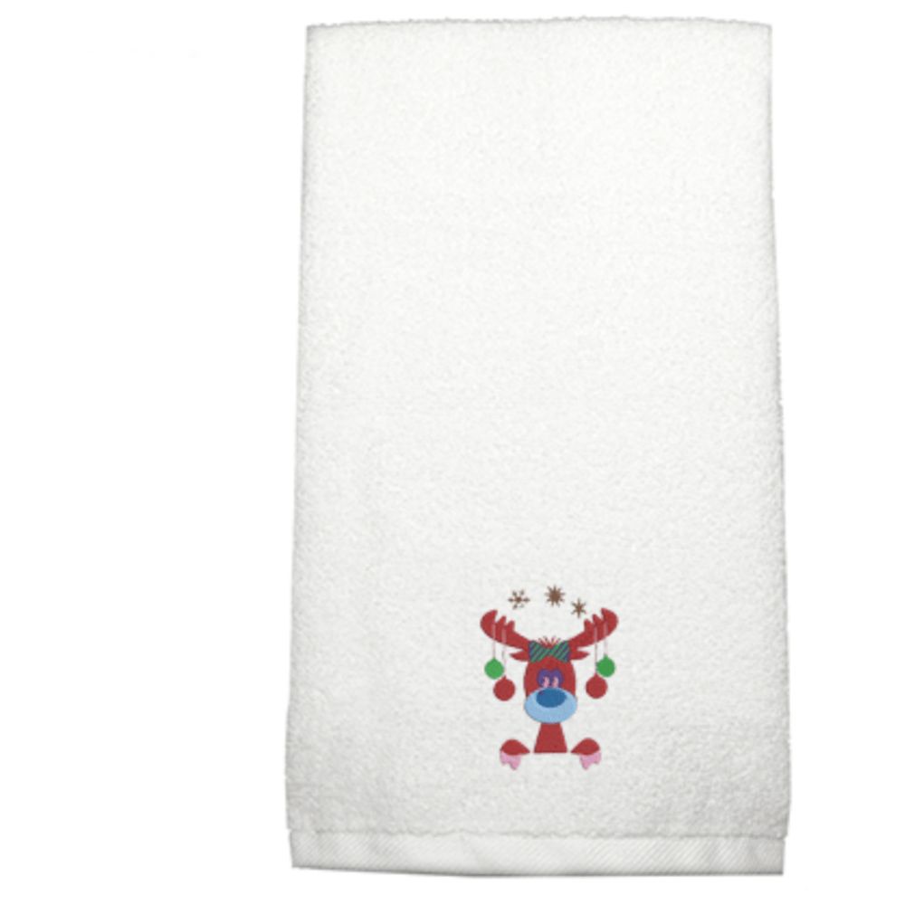 Byft - Iris Embroidered Hand Towel - Reindeer With Christmas Ornament