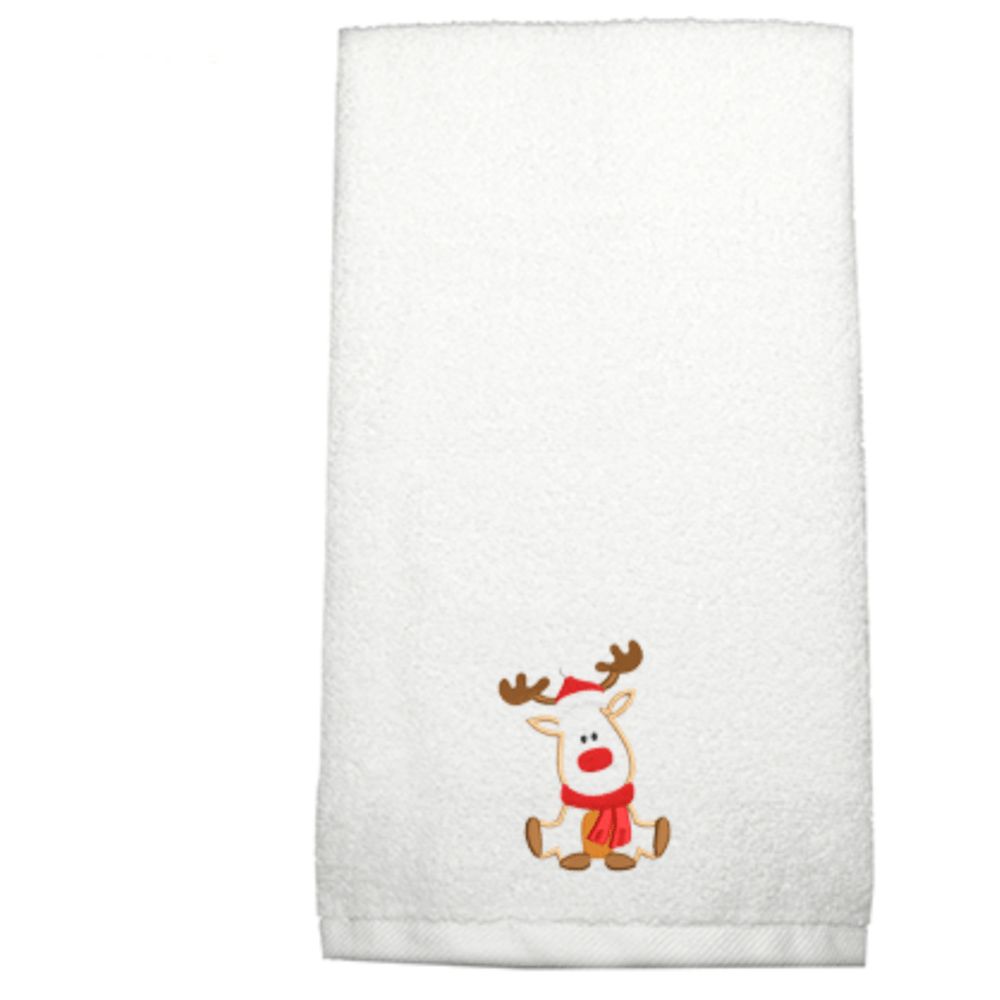 Byft - Iris Embroidered Hand Towel - Reindeer With Cap & Scarf