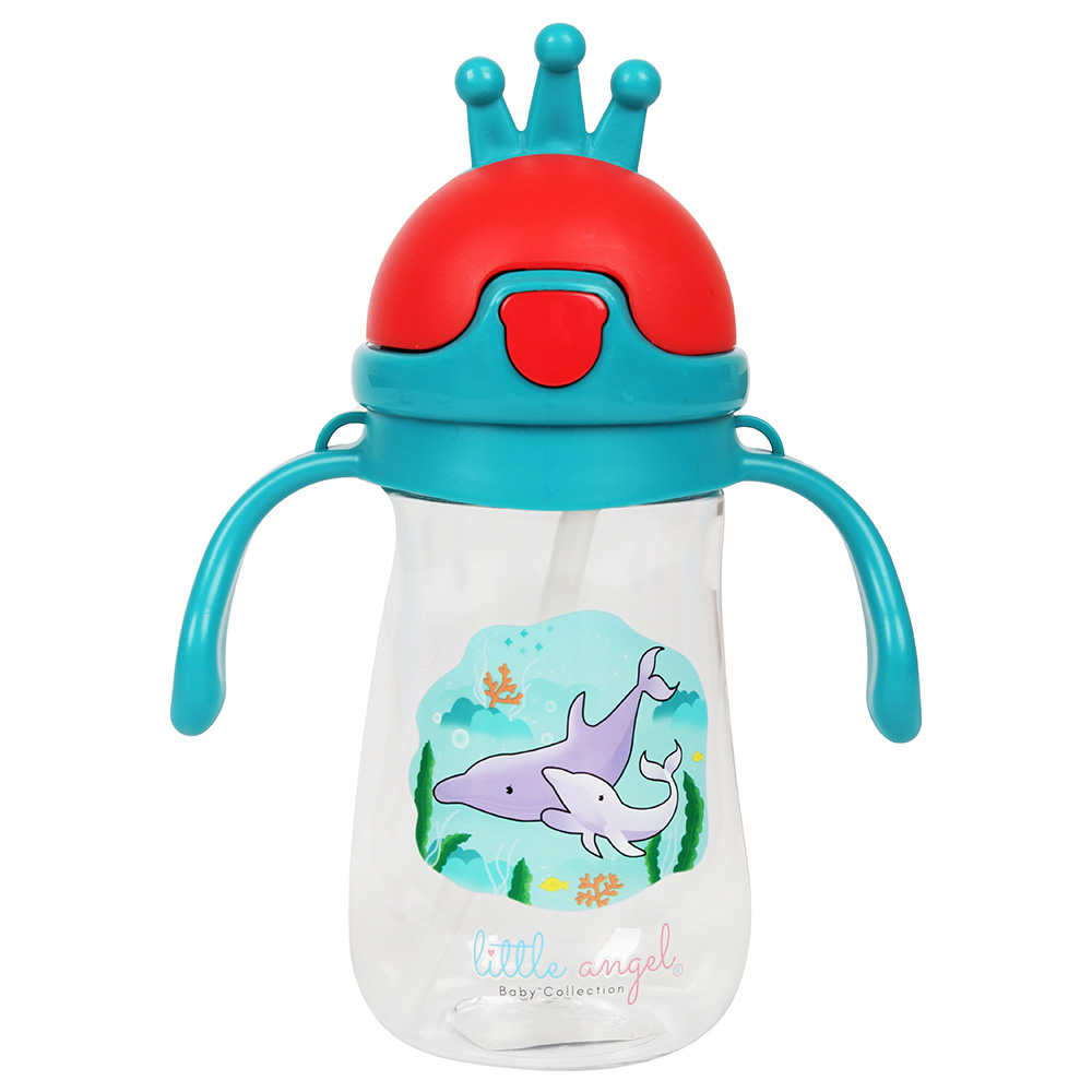 Little Angel - 350ml Baby Water Bottle with Straw Crown Lid for Toddlers - Green