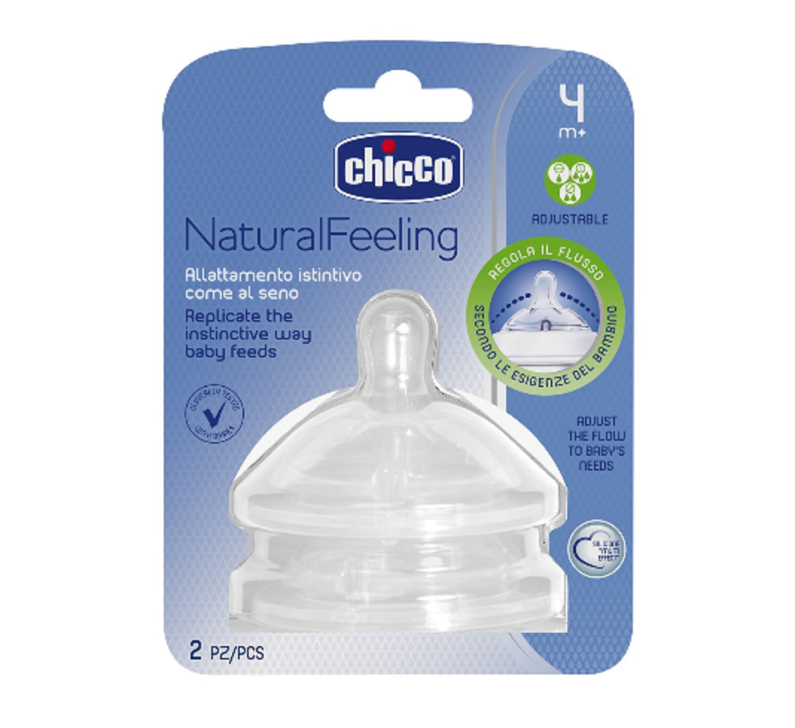 Chicco - NaturalFeeling Silicone Teat 4m+ Adjustable Flow - Pack Of 2