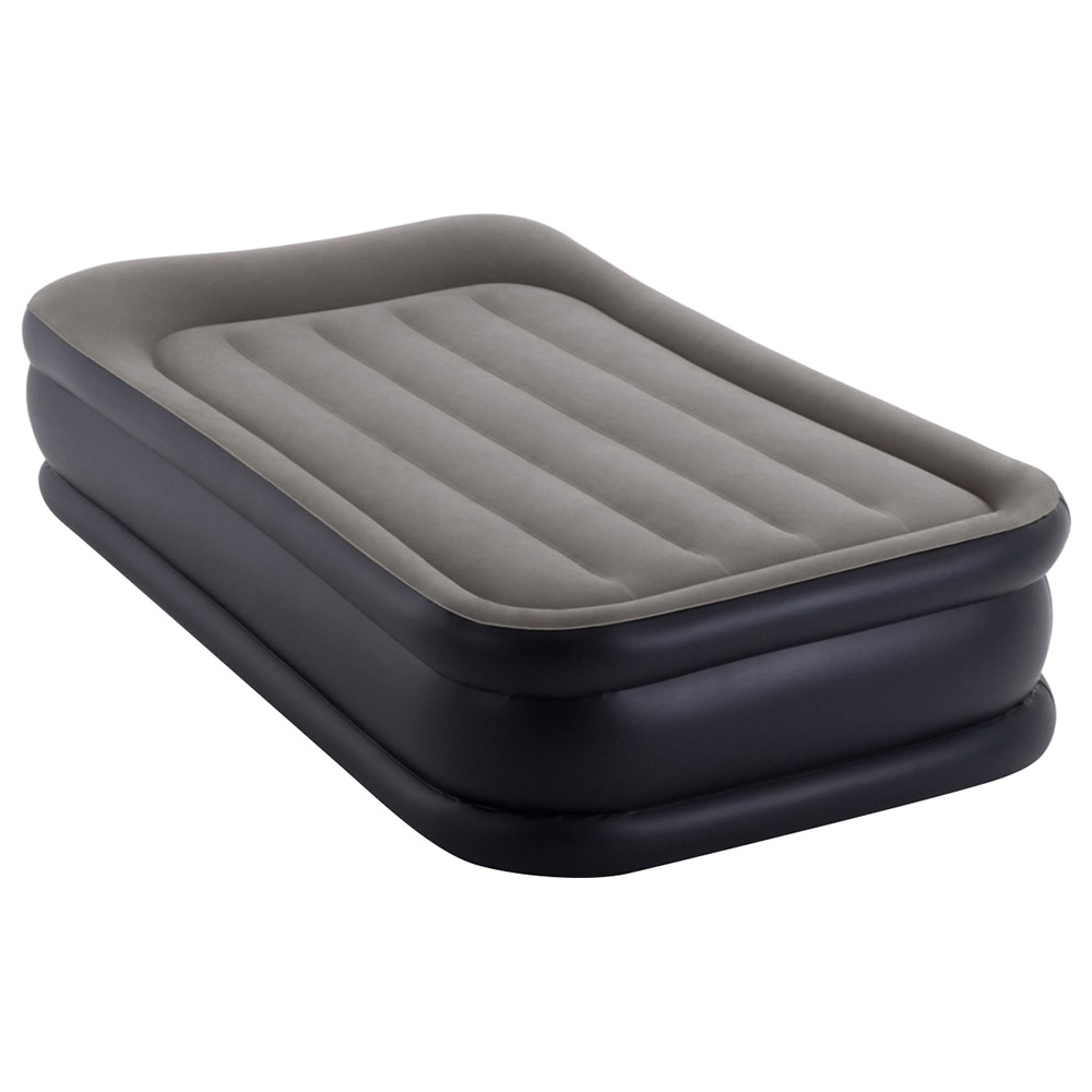 Intex - Twin Deluxe Airbed With Fiber & Built In Pump - Tech Bip