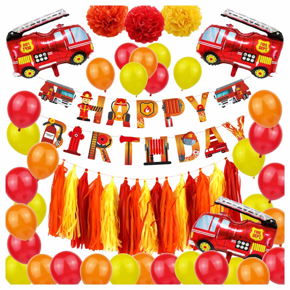 Brain Giggles Fire Truck Theme Birthday Decoration Kit 45pcs