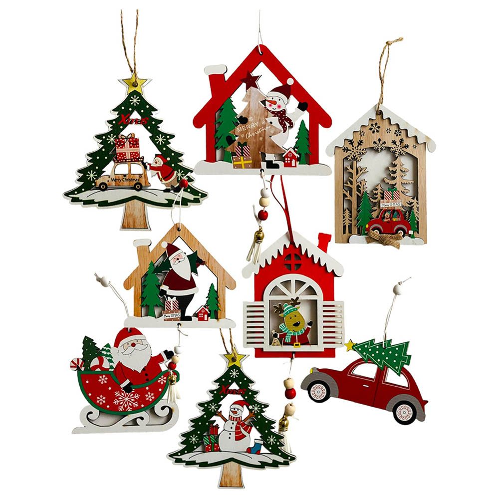 Highland - Wooden Christmas Hanging Ornaments - 8pc
