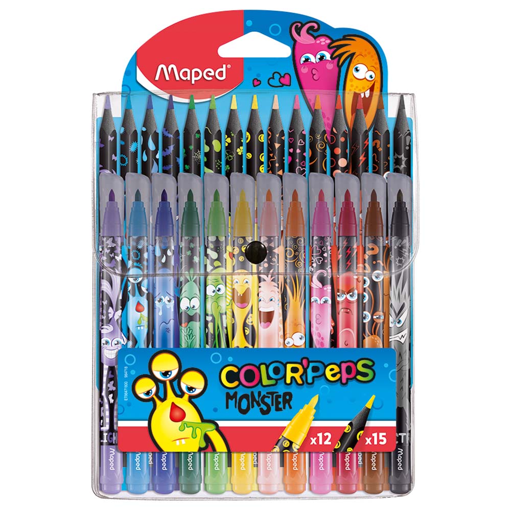 Maped - Monster Combo 15 Colour Pencils + 12 FeltTip