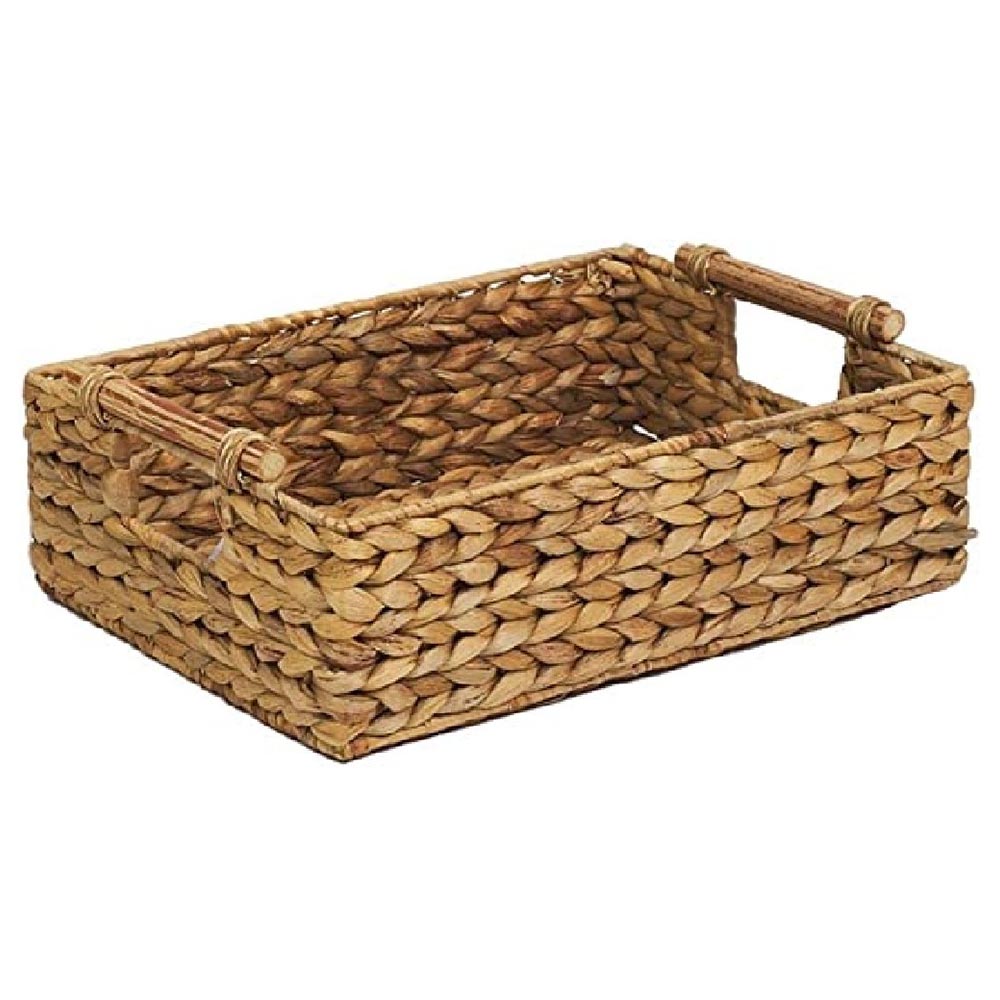 Homesmiths - Water Hyacinth Basket With Rattan Handles - Large - 38x27x14cm