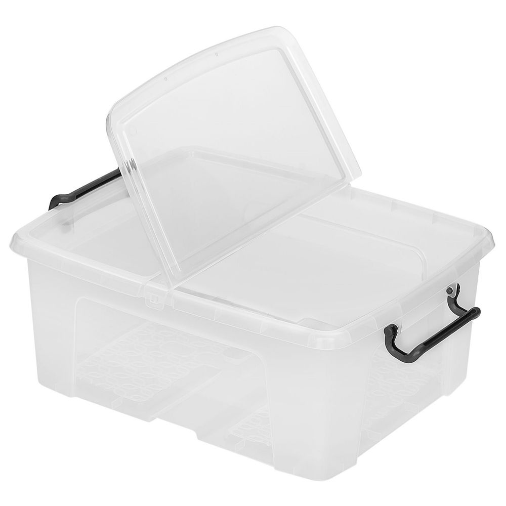 Strata - Storage Box With Lid & Handles 24L Made In UK - Clear