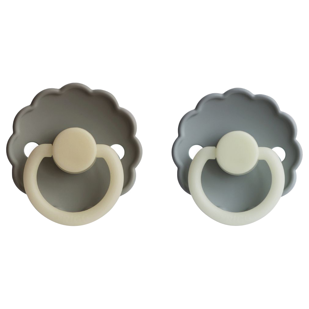 FRIGG Daisy Silicone Baby Pacifier 0-6M 2-Pack French Gray Night/Portobello Night - Size 1