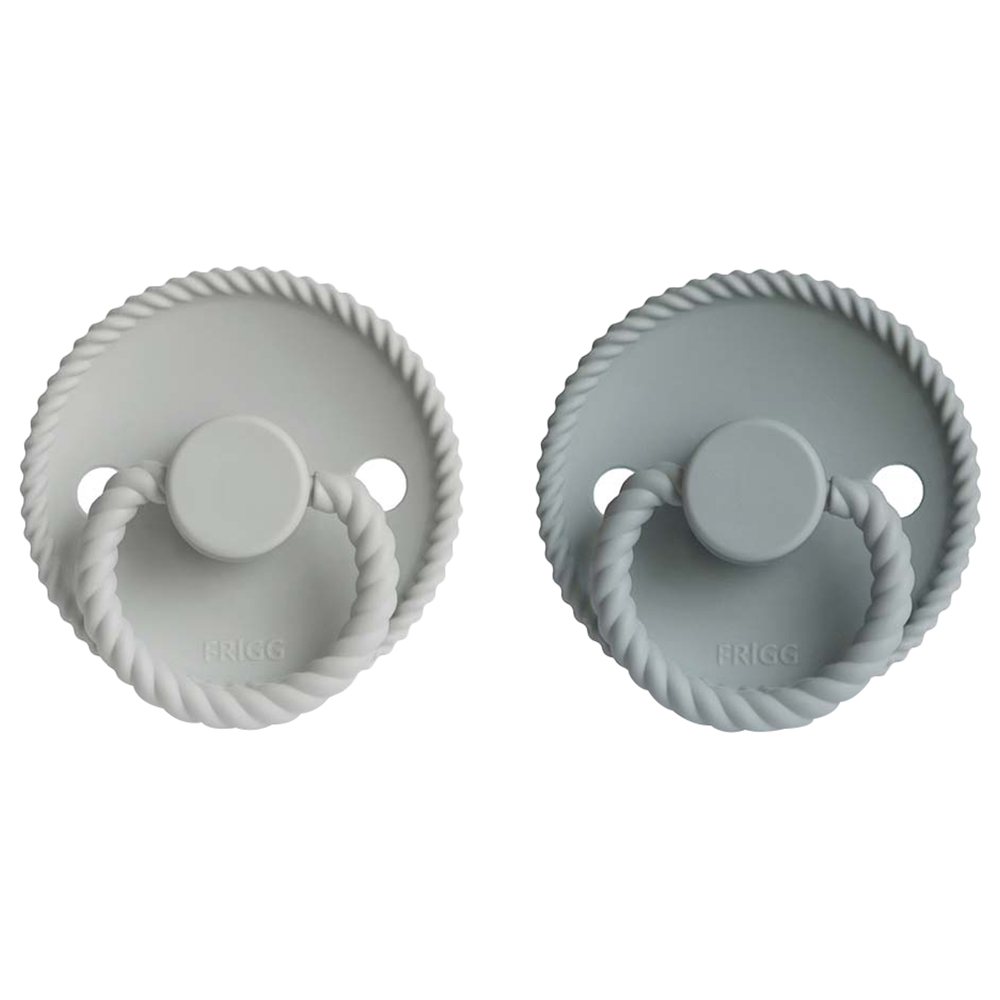 FRIGG Rope Silicone Baby Pacifier 6-18M 2-Pack French Gray/Silver Gray - Size 2