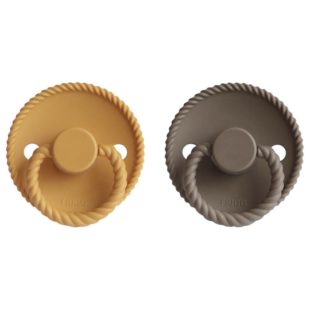 FRIGG Rope Silicone Baby Pacifier 0-6M 2-Pack Honey Gold/Portobello - Size 1