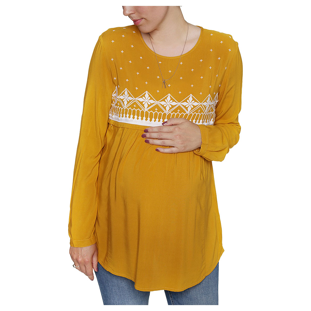 Mums & Bumps Mara Mea Maternity Embroidery Blouse - Mustard