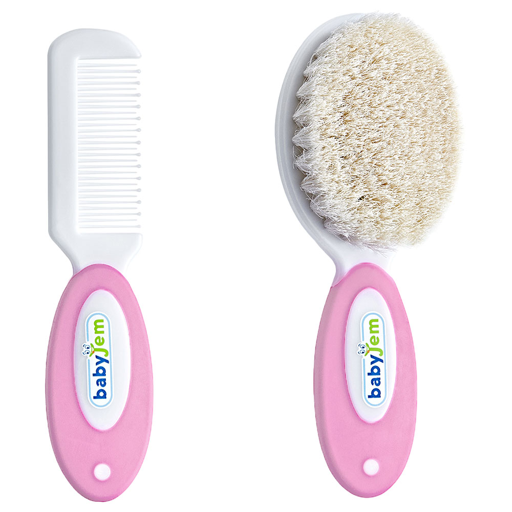 Babyjem - Brush Comb Set with Natural Bristle - Pink