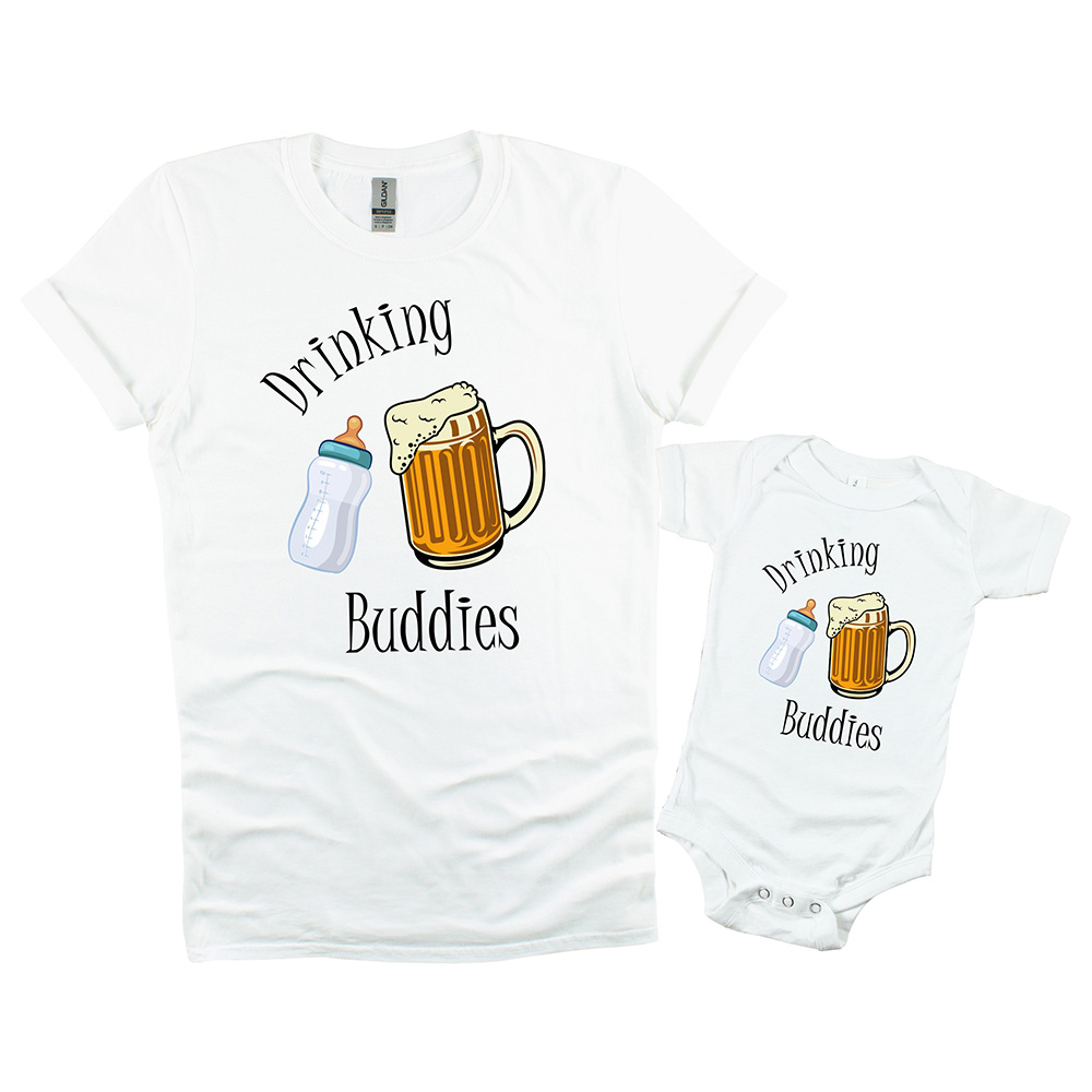 Matching Family Outfits - 2pc-Set - Dad/Mum & Baby Drinking Buddies - White_