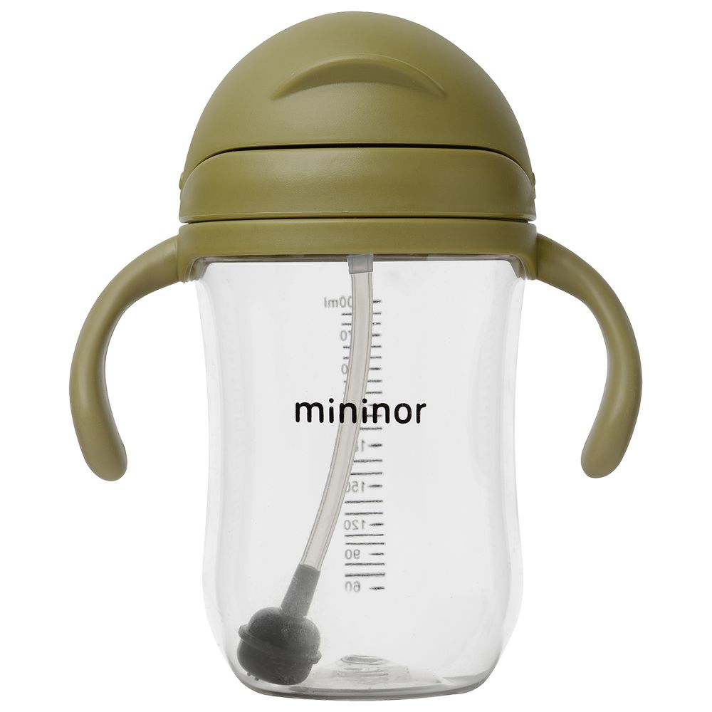 Mininor - Non-spill Trainer Straw Cup - , BPA and BPS Free Tritan, Weighted Straw, 6m + Moss Green - 330ml