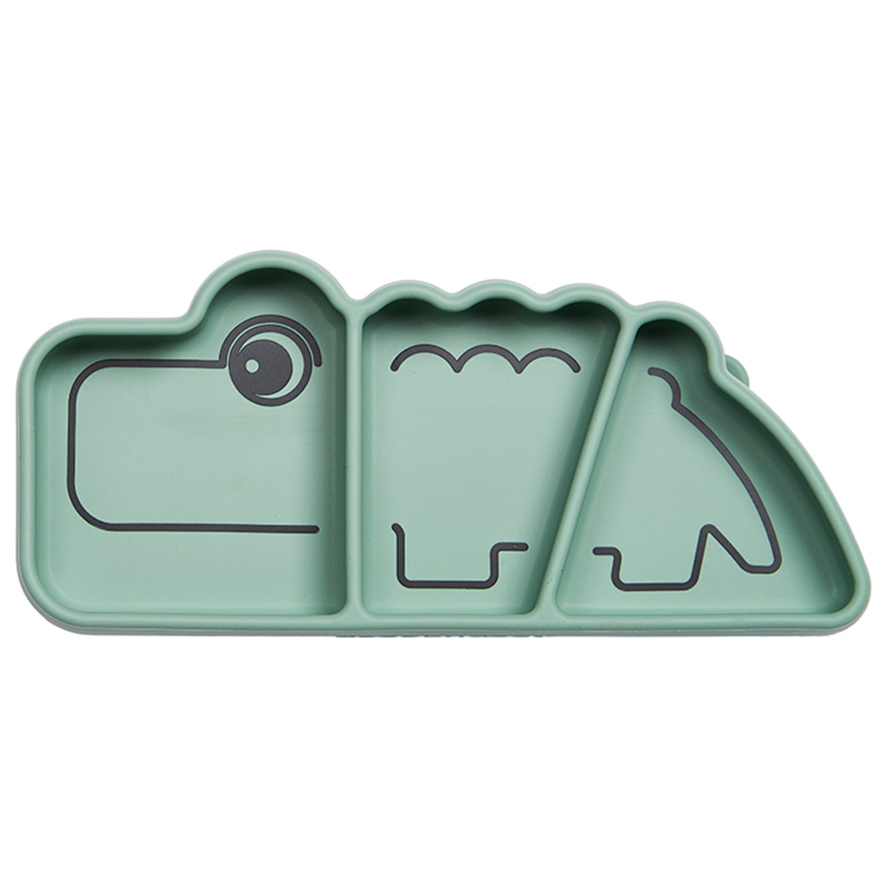 Done By Deer Silicone Stick & Stay Snack Plate Croco Green
