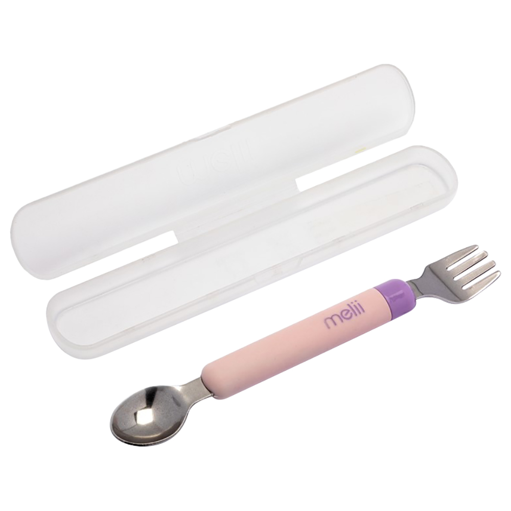Melii Detachable Spoon & Fork with Carrying Case - Pink/Purple