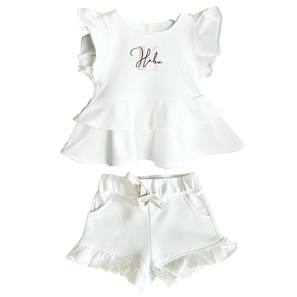 Mon.amelissa Personalized French Terry Coco Top & Shorts - White - 2 Pcs